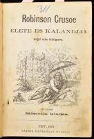 [Defoe, Daniel]: Robinson Crusoe élete és kalandjai. I-III. rész. Pest, 1864, Heckenast Gusztáv, 110+2;+128;+110+2 p. Második kiadás. Szövegközti fatmetszetű illusztrációkkal. Átkötött félvászon-kötésben, kissé kopott borítóval, foltos lapokkal, két kijáró lappal (1. rész 7/8. - 9/10.), az első részben a 42-ig oldalig, a lapok alján, szélén kis szöveget is érintő lyukakkal.