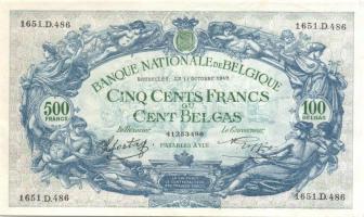 Belgium 1943.10.11. 500Fr/100B (2x) egymásutáni sorszámmal T:II+ Csak egyszer hajtva!