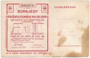 Temesvár 1906. Szegénygyermek Poliklinika sorsjegy képeslapon, 20f értékben T:XF hajtatlan, folt