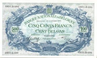 Belgium 1943.10.11. 500Fr/100B (2x) egymásutáni sorszámmal T:II+ Csak egyszer hajtva!