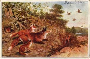 1902 Vadászó róka / Hunting, fox. Serie 4. Thierfamilien Nr. 2. (EK)