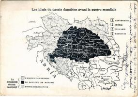 1938 Les Etats du bassin danubien avant la guerre mondiale / Magyarország feldarabolása nemcsak kegyetlen és igazságtalan, hanem szánalmasan oktalan cselekedet volt, amely Közép-Európának létalapját gyökerében tette tönkre. Kiadja a Magyar Nemzeti Szövetség / Hungarian irredenta propaganda, Trianon (EK)