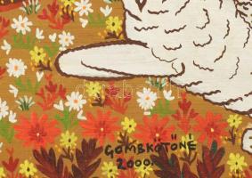 Gombkötőné Tóth Ilona (1933-): Család állatokkal. Olaj, farost, jelezve jobbra lent, dekoratív faker...