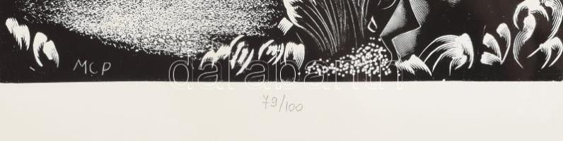 Molnár C. Pál (1894-1981): Melankólia. Fametszet, papír, jelzett a metszeten, számozott (79/100), üv...