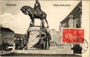 1910 Kolozsvár, Cluj; Mátyás király szobor, Perl József fogorvos / monument, dentist. TCV card