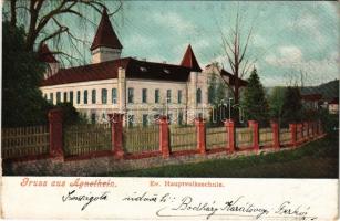 1916 Szentágota, Agnetheln, Agnita; Ev. Hauptvolksschule / Evangélikus iskola / Lutheran school (Rb)