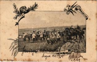 1901 Osztrák-magyar katonák pihenője / K.u.k. military, soldiers resting. Art Nouveau, floral, B.K.W.I. 828/10. (fl)