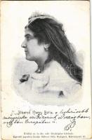 1898 (Vorläufer) Jókainé Nagy Bella színésznő, Jókai Mór második felesége. Erdélyi cs. és kir. udvari fényképész felvétele. Egyedül jogosítva kiadja Silberer Béla (EB)