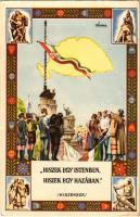 Hiszek egy Istenben, Hiszek egy hazában (Hiszekegy). Kiadja az Ereklyés Országzászló Nagybizottsága / Hungarian irredenta propaganda, Hungarian flag, Treaty of Trianon s: Lamoss (EK)