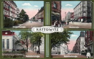 Kattowitz streets of the post office, the railway station and the shop of Königsberger
