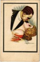 Szerelmes pár, olasz művészlap / Couple in love, Italian art postcard. Anna & Gasparini 597-6. s: Nanni