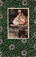 1926 Art Nouveau. Stoff-Reproduktion, B.K.W.I. Serie E. Wiener Werkstätte, Stoffmuster-Entwurf von L. Fochler