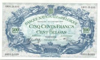 Belgium 1943.10.11. 500Fr/100B (3x) egymásutáni sorszámmal T:I-
