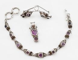 Ezüst(Ag) ékszerszett ametiszttel, fülbevalópár, karkötő, medál, jelzett, bruttó: 31,7 g