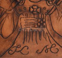 Kovács Margit ( 1902-1977): Anya és gyermeke. Kerámia fali dísz. Jelzett, minimális mázhibákkal, 18x...