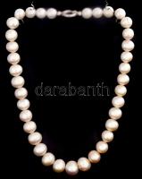 Nagy méretű tenyésztett gyöngy nyaklánc ezüst(Ag) kapoccsal, jelzett, h: 44 cm