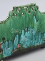 cca 1900 Antik kerámia kalamáris, ragasztott lábbal, pótolt tartályokkal, sérüléssel, 19x15x17 cm