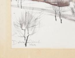 Dobroszláv József (1932-2016): Hollókő, 1969. Akvarell, papír, jelzett. Üvegezett, kissé sérült fake...