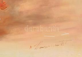 M. Horváth István (1952-): Bohócok. Olaj, fatábla, jelzett, sérült, 40×50 cm