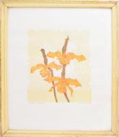 Hernádi Paula (1947-): Orchidea II. Szitanyomat, papír, jelzett, számozott (5/50). 24x20,5 cm. Üvegezett, kopott fakeretben. Lapszéli apró foltokkal.