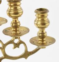 Ötágú bronz gyertyatartó, kopással, m: 38 cm