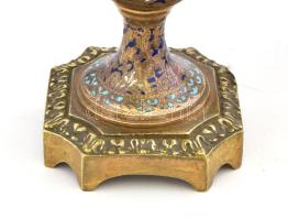 Antik zománcozott bronz lámpatest, porcelán foglalattal, m: 24 cm