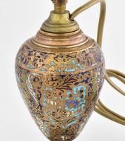 Antik zománcozott bronz lámpatest, porcelán foglalattal, m: 24 cm