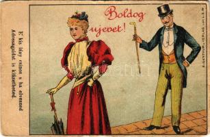 1899 (Vorläufer) Boldog újévet! E kis lány csinos s ha elveszed adósságaidat is kifizetheted / New Year greeting. L.S.W. litho (EB)