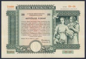 1955. "Hatodik Békekölcsön" nyereménykölcsöne 200Ft-ról