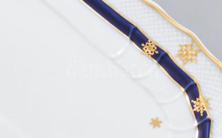 Hollóházi süteményes készlet. Aranyozott, kézzel festett, hat személyes, hibátlan