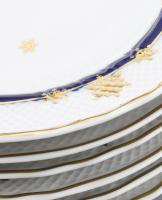 Hollóházi süteményes készlet. Aranyozott, kézzel festett, hat személyes, hibátlan