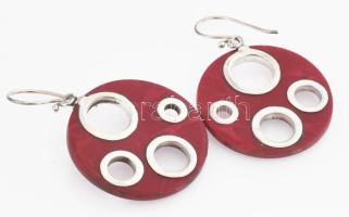 Ezüst(Ag) korallos fülbevalópár, jelzés nélkül, d: 3 cm, bruttó: 6,4 g