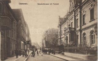 Ostrowo street of the railway station with post office