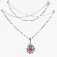 Ezüst(Ag) nyaklánc szintetikus rubinnal díszített medállal, jelzett, h: 44 cm, bruttó: 9 g