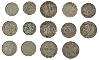 Orosz Birodalom 1904-1916. 10k Ag (3db, 2xklf) + 15k Ag (6db, 5xklf) + 20k Ag (5xklf) T:AU-F patina
...