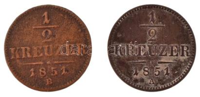 1851A 1/2kr Cu + 1851B 1/2kr Cu T:VF,F
