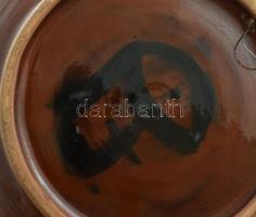 Papp János István (1934-2004): Nagyméretű mázas kerámia dísztál, alján jelzett, peremén apró lepatta...