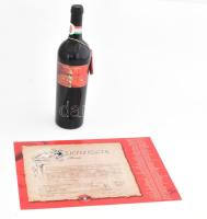 1997 Az Ezredforduló egri bikavére az államlapítás tiszteletére. Bontatlan palack vörösbor, kitöltetlen certifikáttal, melynek sorszáma megegyezik a boron lévővel, bontatlan, 12,5%, 0,75l.