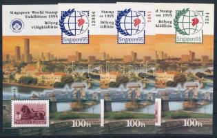 1995 Szingapúr bélyeg világkiállítás 3 db-os emlékív garnitúra, egyik piros sorszámmal