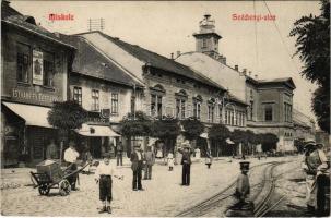 1914 Miskolc, Széchenyi utca, Istvánffy Testvérek és Vogel Mari üzlete, villamossín. Fodor Zoltán kiadása