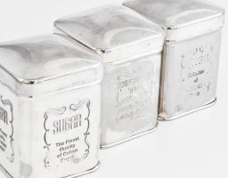 Sheffield 3 db ezüstözött tea, kávé és cukortartó, jelzett, jó állapotban, 9×6×7 cm