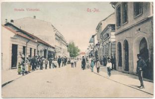 1909 Targu Jiu, Zsilvásárhely; Strada Victoriei / street view, shop of R. Spindler (EK)