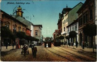 1912 Miskolc, Széchenyi utca, villamosok. Orosz Ferenc kiadása (EK)