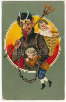 1906 Krampus with chain and children (EB)