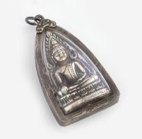 cca 1900, Thaiföld, Ajutthaja, Amulett szobor, tartóba foglalva, 5x3 cm