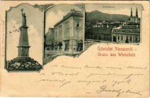 1899 (Vorläufer) Versec, Werschetz, Vrsac; Andrássy sétány, látkép, emlékmű. Wilh. Wettl kiadása / promenade, general view, monument. Art Nouveau, floral (EK)