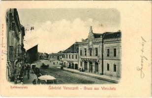 1899 (Vorläufer) Versec, Werschetz, Vrsac; Rathausplatz / Városháza tér, üzletek. Wilh. Wettl kiadása / Town Hall Square, shops (EK)