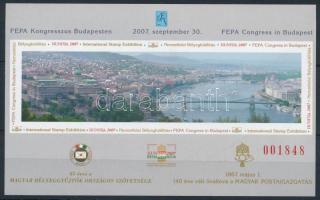 2007 FEPA Kongresszus Budapesten emlékív hátoldalán A BÉLYEGVILÁG ELŐFIZETŐINEK 2007-BEN felirattal