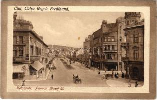 Kolozsvár, Cluj; Ferenc József út, Urania színház és mozi, Berényi Ferenc üzlete, Berlitz nyelviskola, Photoplasticum. Bernát kiadása / Calea Regele Ferdinand, shops, cinema, language school