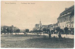 1916 Marosvásárhely, Targu Mures; Széchenyi tér, Márványi Arthur könyvkereskedés üzlete. Révész Béla kiadása / square, shops (Rb) + "Zensuriert K.u.k. Mil. Briefzensur Brassó"